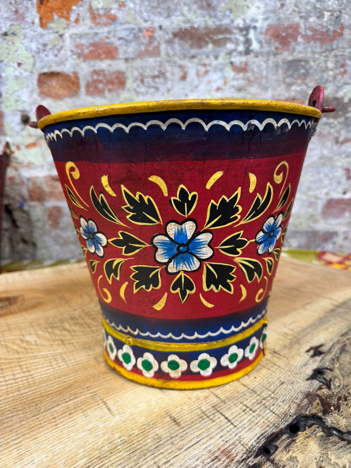 Vintage Painted Bucket / Plant Pot / Hand Painted /Herb Planter / Narrowboat Art