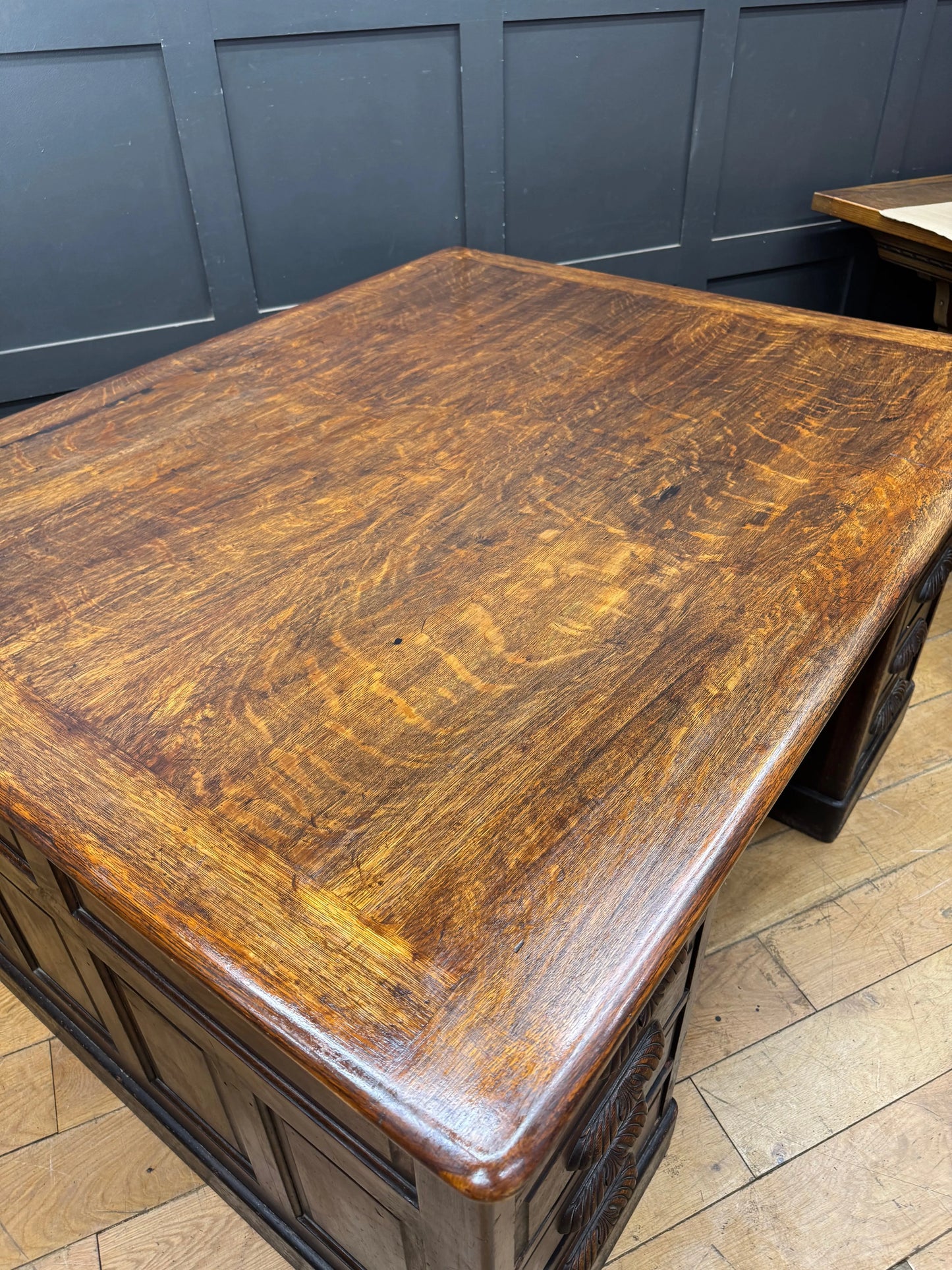 Antique Oak Partners Desk Large Double Sided Pedestal Desk Station Masters