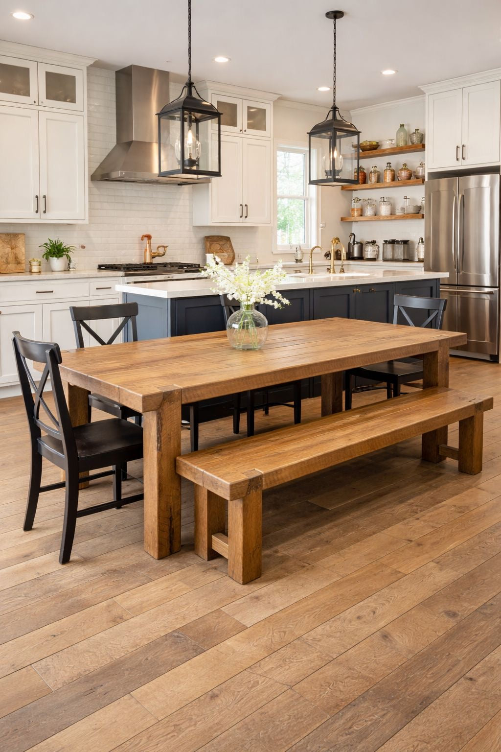 Huge Reclaimed Pine Farmhouse Refectory Dining Kitchen Table – 274cm