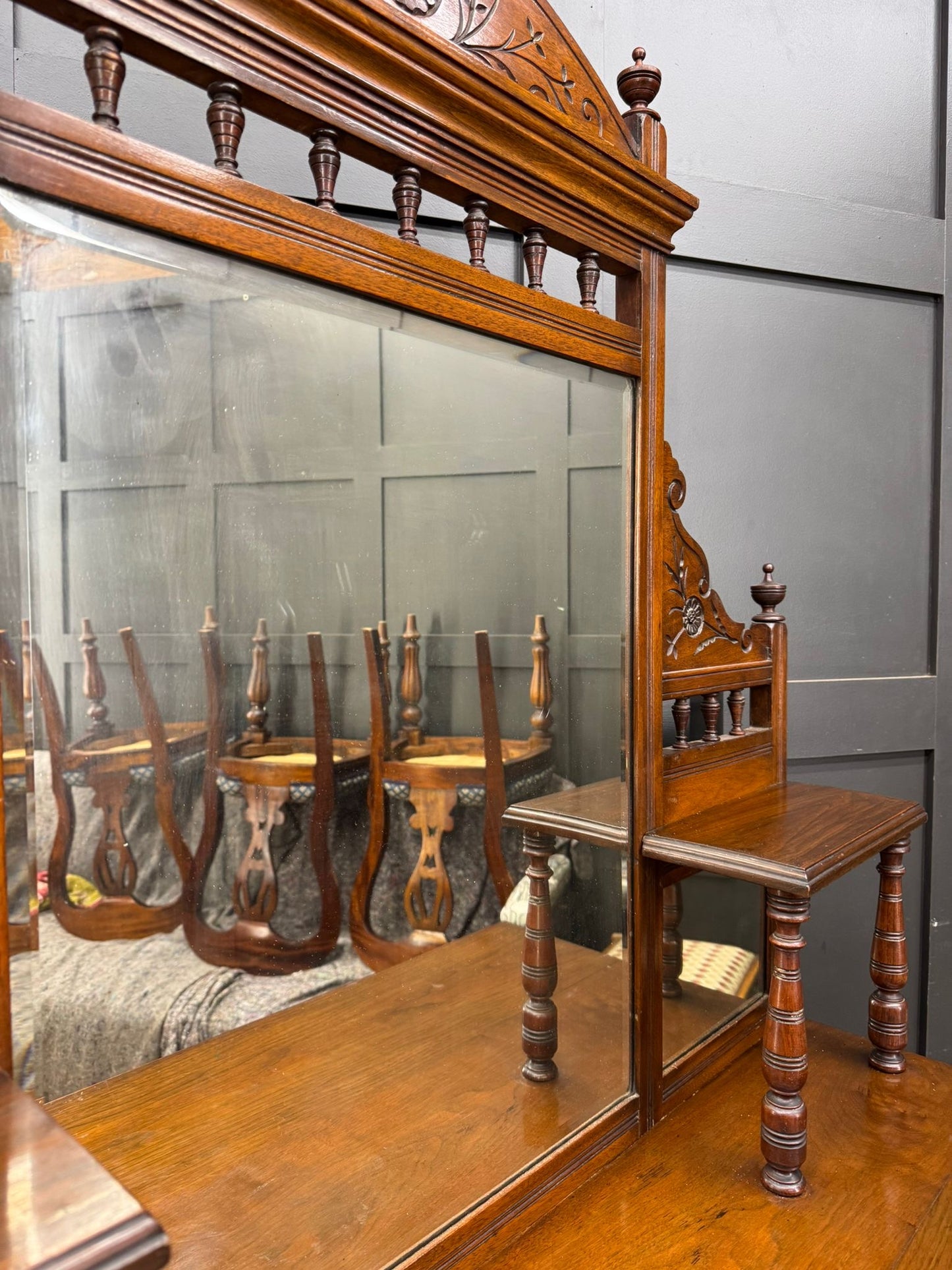 Edwardian Walnut Mirrored Sideboard with Carved Detail