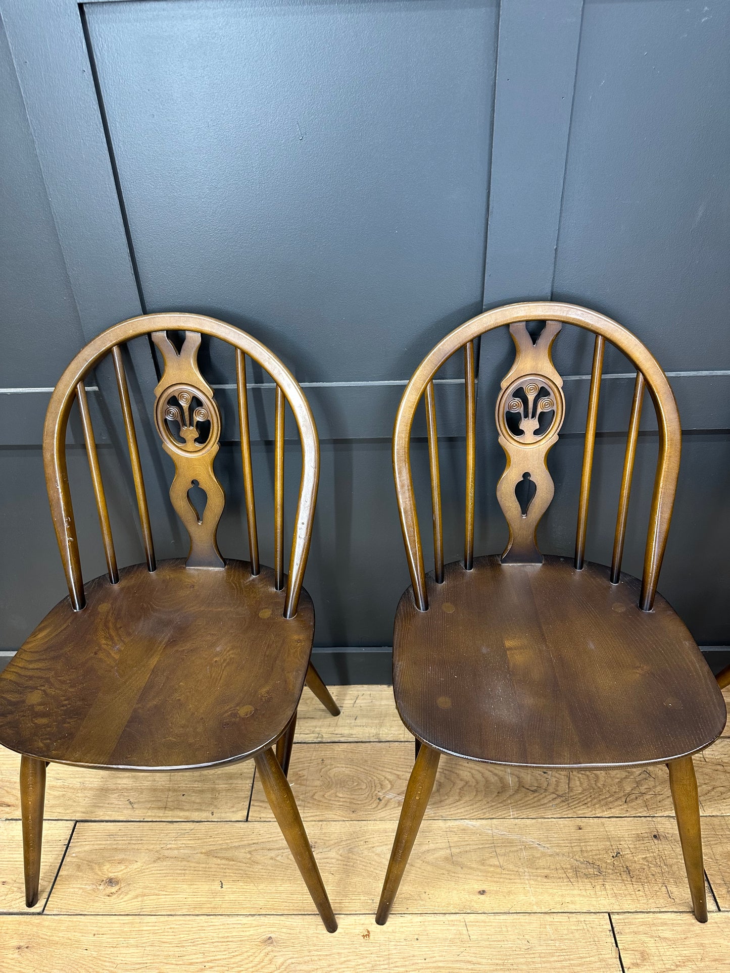 Set Of 4 ERCOL Fleur De Lys Dining Chairs /Elm Kitchen Chairs /Mid Century Retro