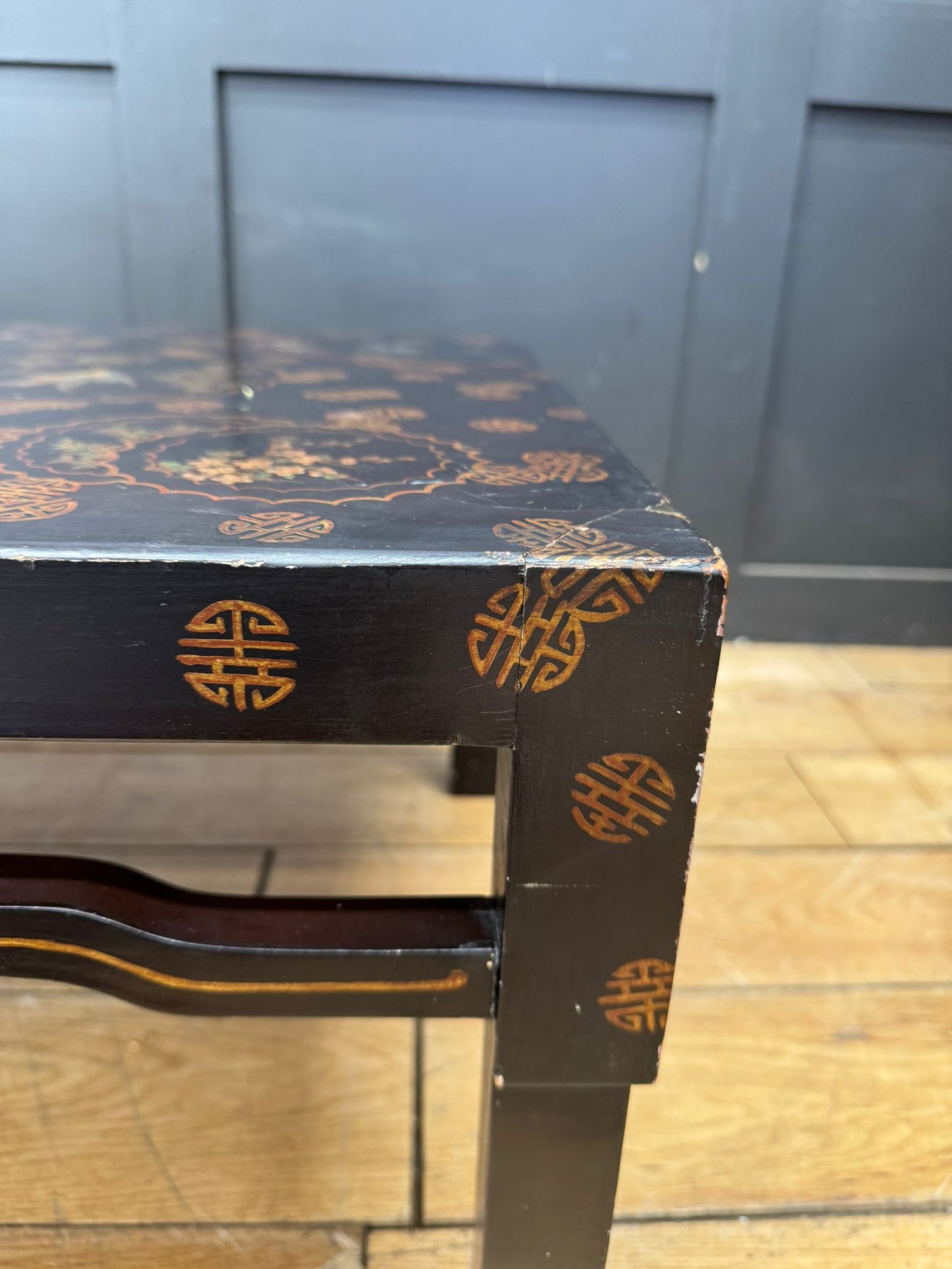 Chinese Black Lacquer Kang Coffee Table Low Oriental Table 110cm