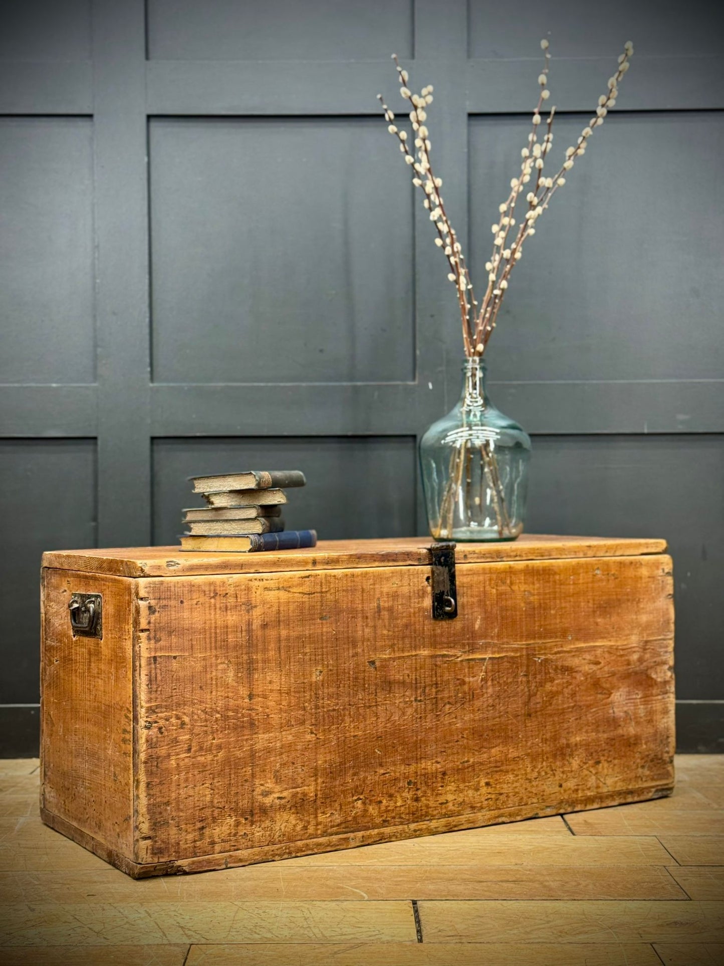 Antique Pine Storage Chest – Rustic Blanket Box / Coffee Table Trunk