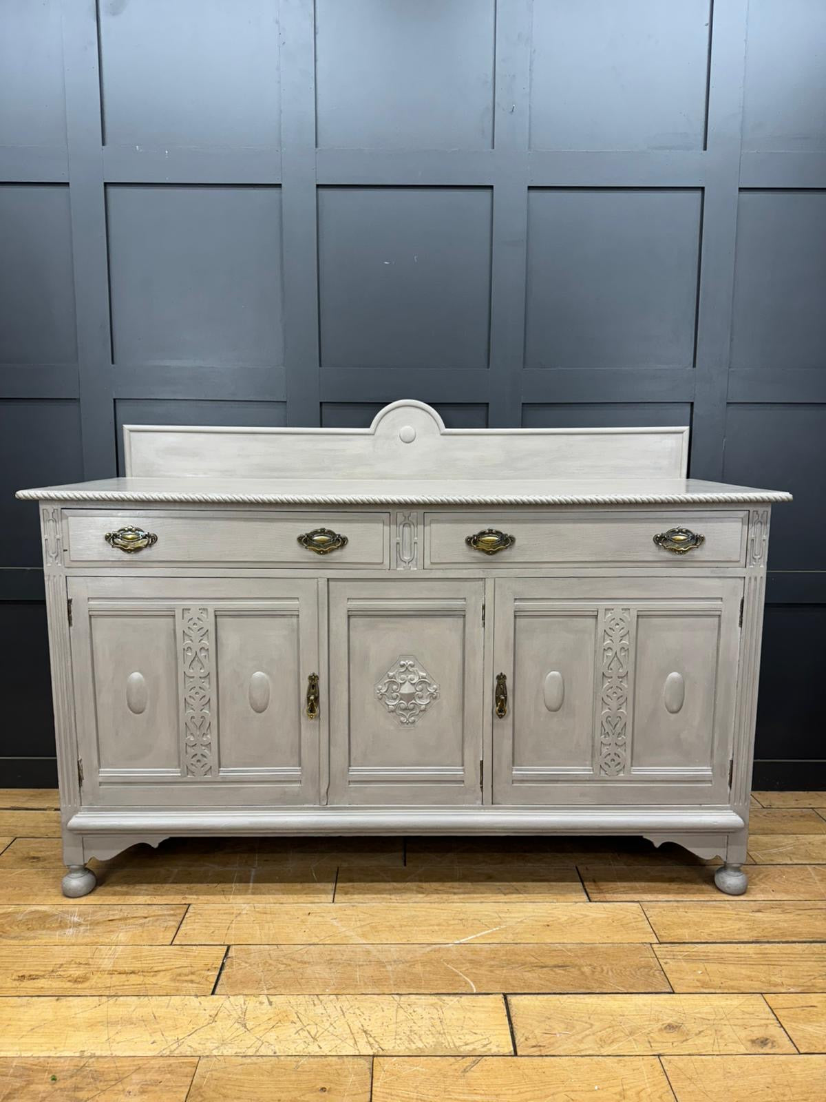 Large Painted Sideboard Cupboard with Drawers – Grey Storage Unit / TV Cabinet