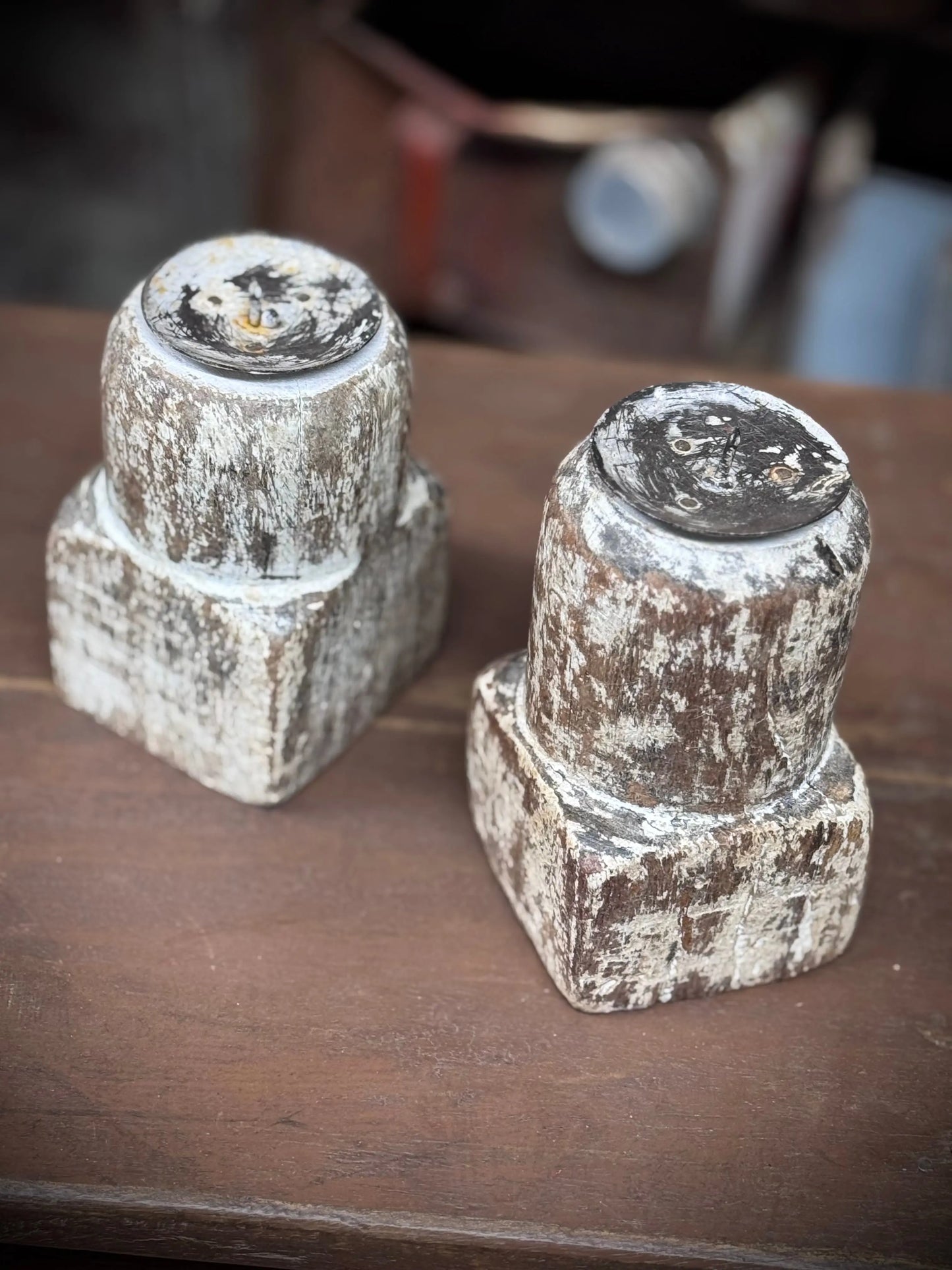 Pair Of Rustic Wooden Candle Holders / Large Church Candle Candlesticks /P RUSTIC WAREHOUSE NORFOLK
