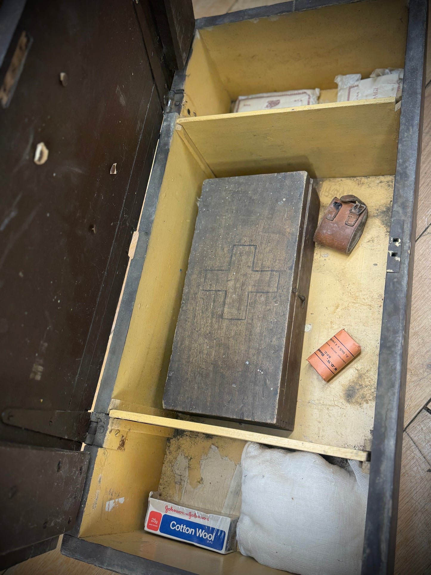 WWII ARP First Aid Box. Civil Defence Medical Case. Vintage Red Cross Wooden Storage Box. Wartime Memorabilia. Militaria Collectible UK