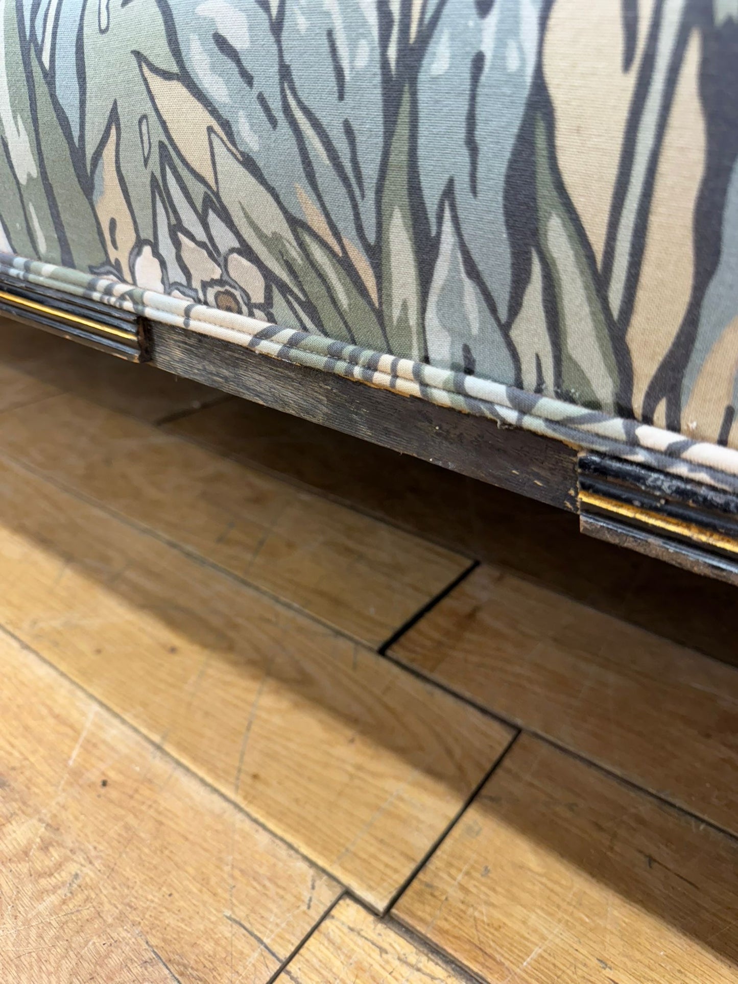 Antique Ebonised Arts & Crafts Settee – Inlaid Frame Vintage Sofa Couch