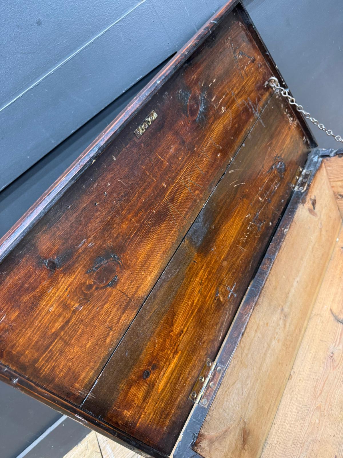 Antique Pine Storage Chest – Rustic Blanket Box / Coffee Table Trunk