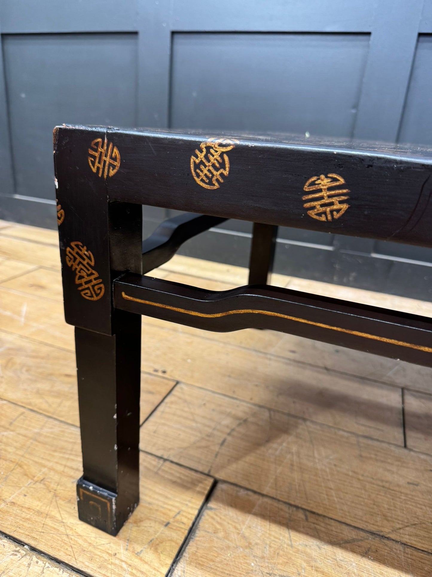 Chinese Black Lacquer Kang Coffee Table Low Oriental Table 110cm