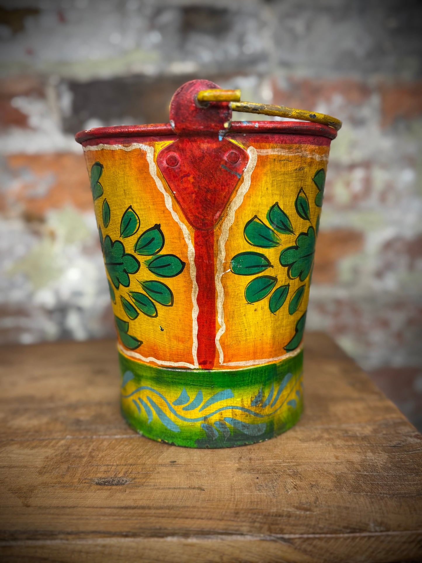 Vintage Small Hand Painted Bucket / Plant Pot / Herb Planter / yellow / Pail