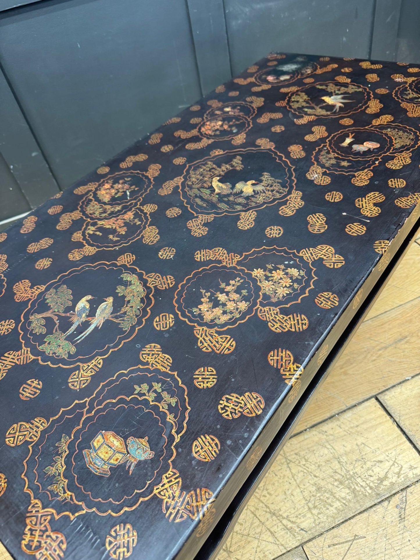 Chinese Black Lacquer Kang Coffee Table Low Oriental Table 110cm