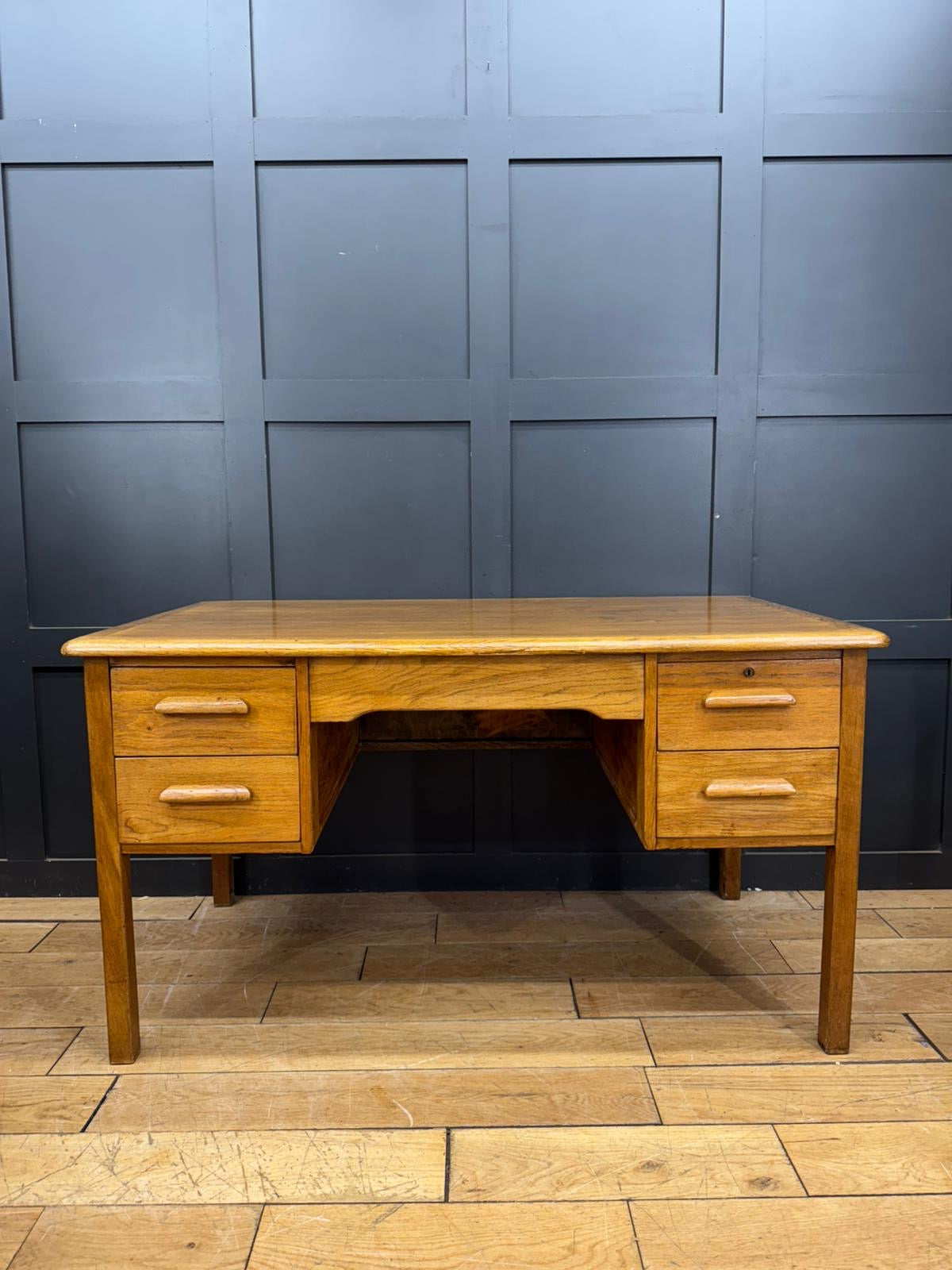 Vintage Abbess Oak Desk Twin Pedestal Writing Table Retro Office Furniture