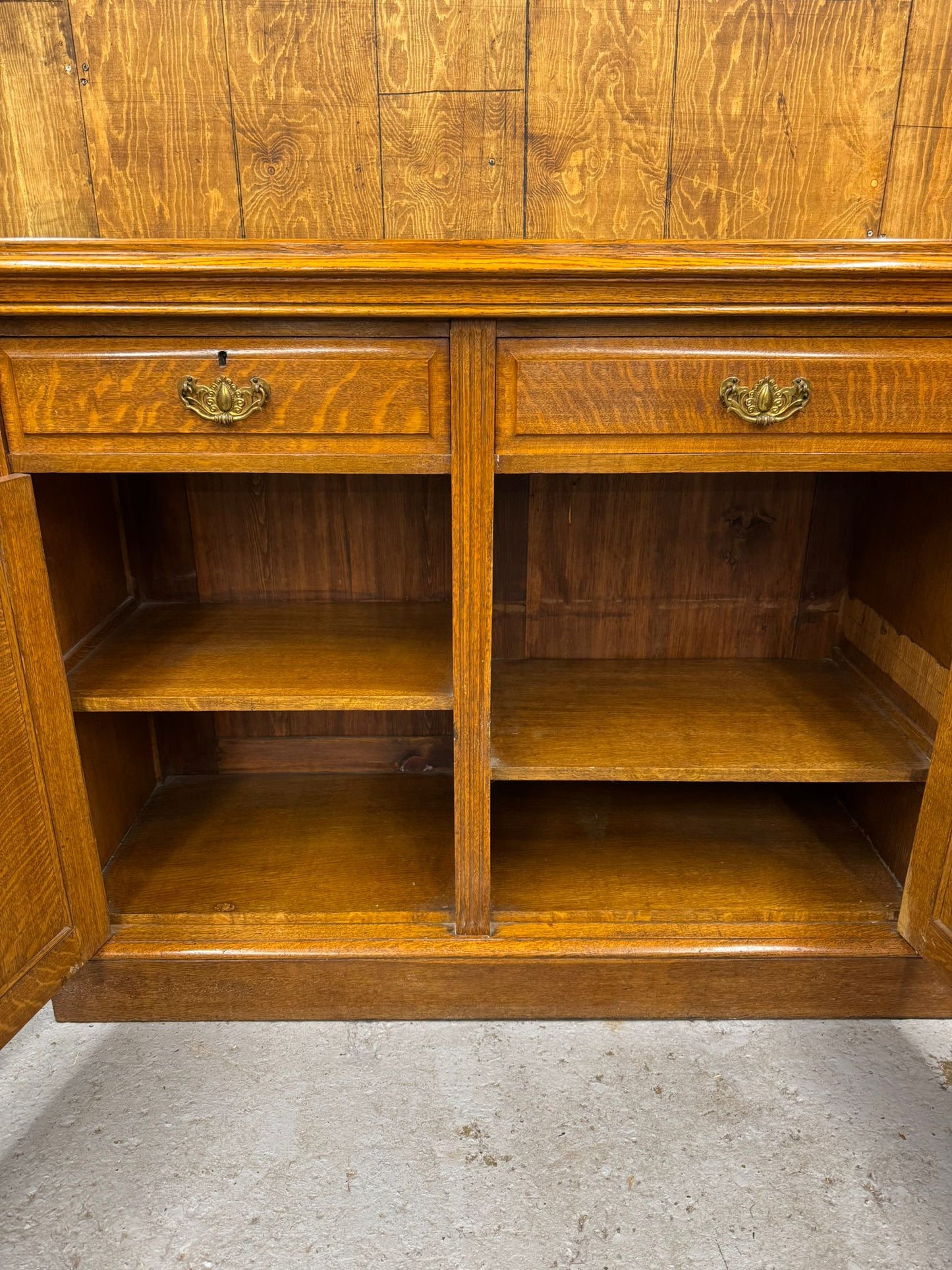 Victorian Solid Oak Breakfront Library Bookcase, TV Stand, Sideboard Display