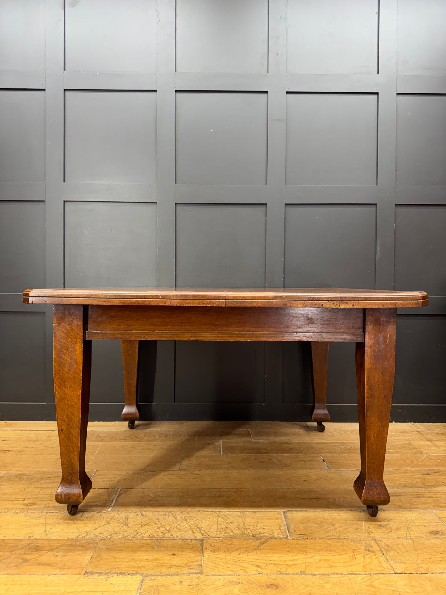 Antique Edwardian Oak Wind Out Extending Dining Kitchen Table