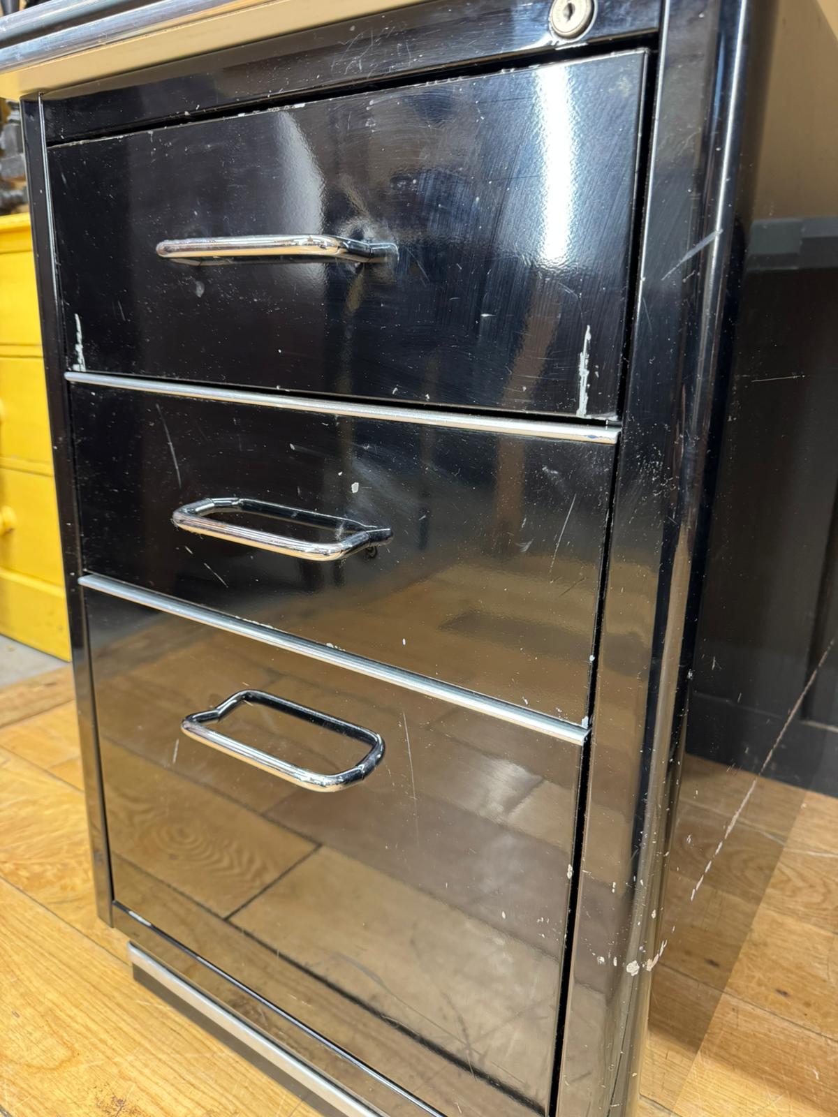 Art Deco Style Black Metal Desk / Müller Chrysler Office Twin Pedestal Desk