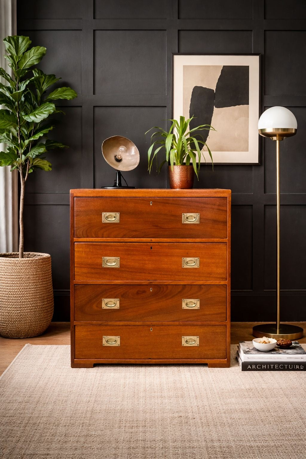 Antique Campaign Military Chest of Drawers Solid Mahogany Ship Drawers