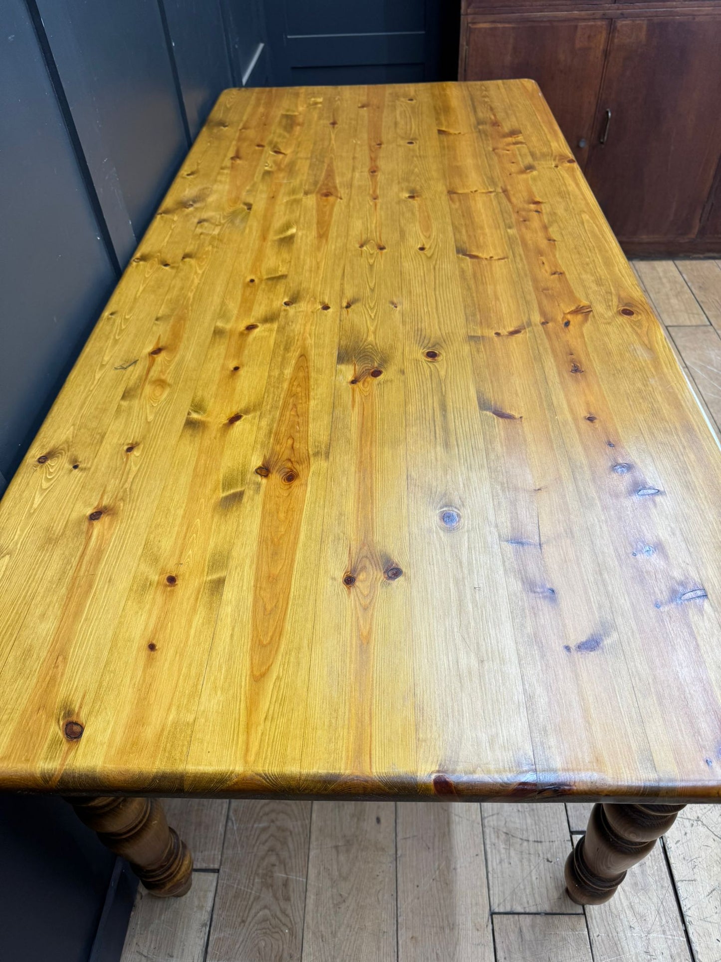 Large Vintage Pine Dining Table  / Farmhouse Kitchen Table 6-8 Rustic Furniture