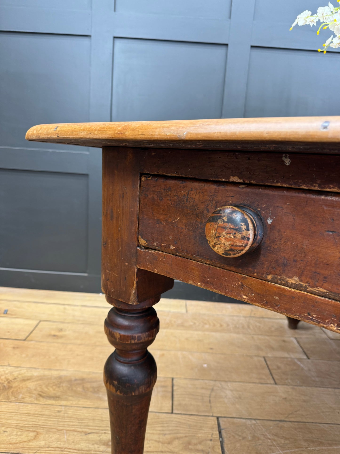 Antique Pine Dining Table / Victorian Kitchen Table / Rustic Farmhouse Pine Desk