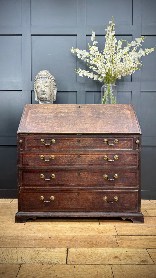 Antique Oak Bureau Desk  /drop Front Desk / Antique Furniture / George lll