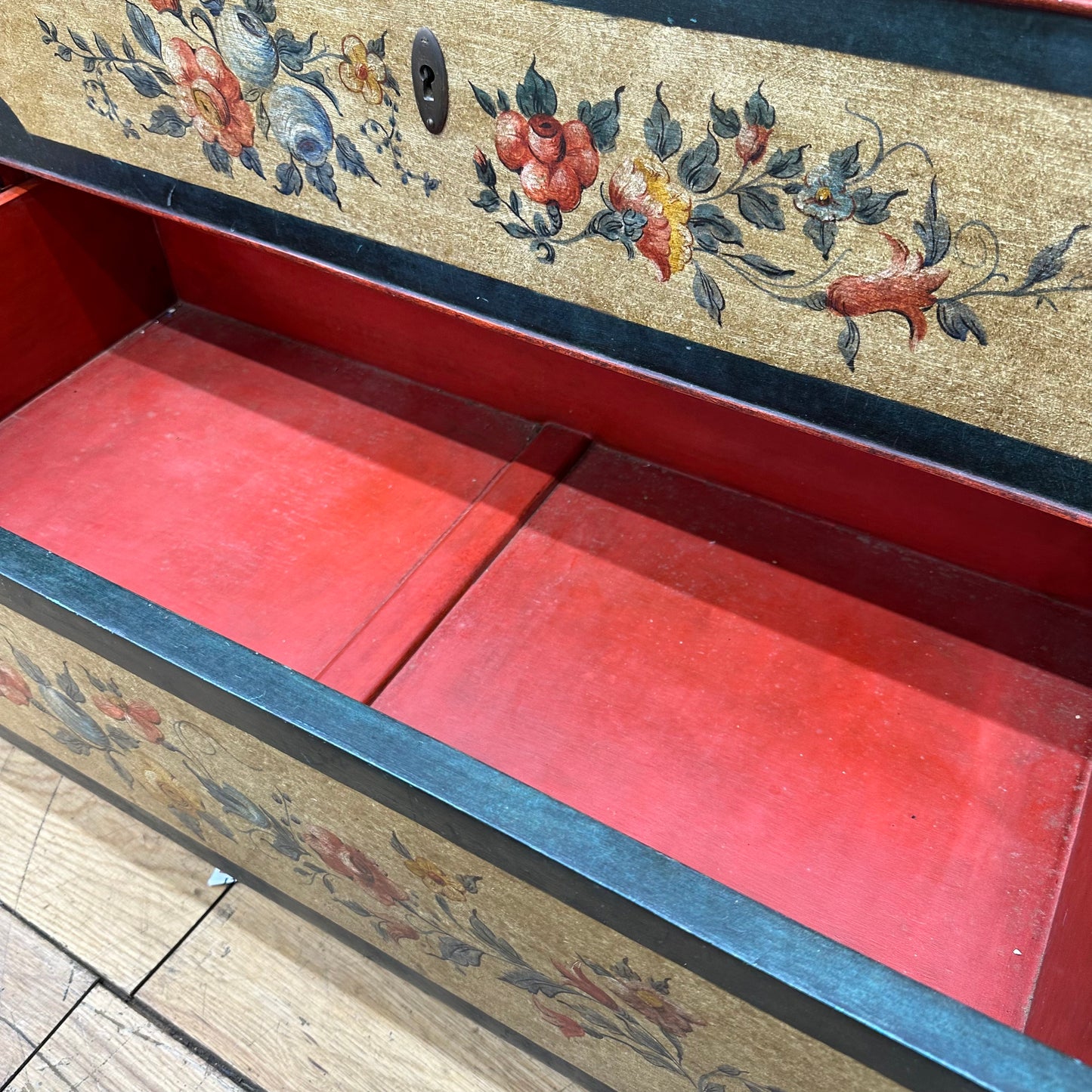 French Painted Drop Front Bureau Desk  / Vintage Cupboard / Cocktail Cabinet