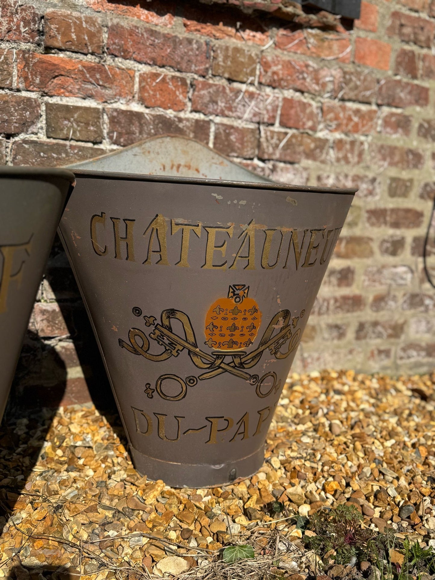 Antique Pair Of Vintage French Grape Hod  Chateauneuf Du Pape Log Basket Planter