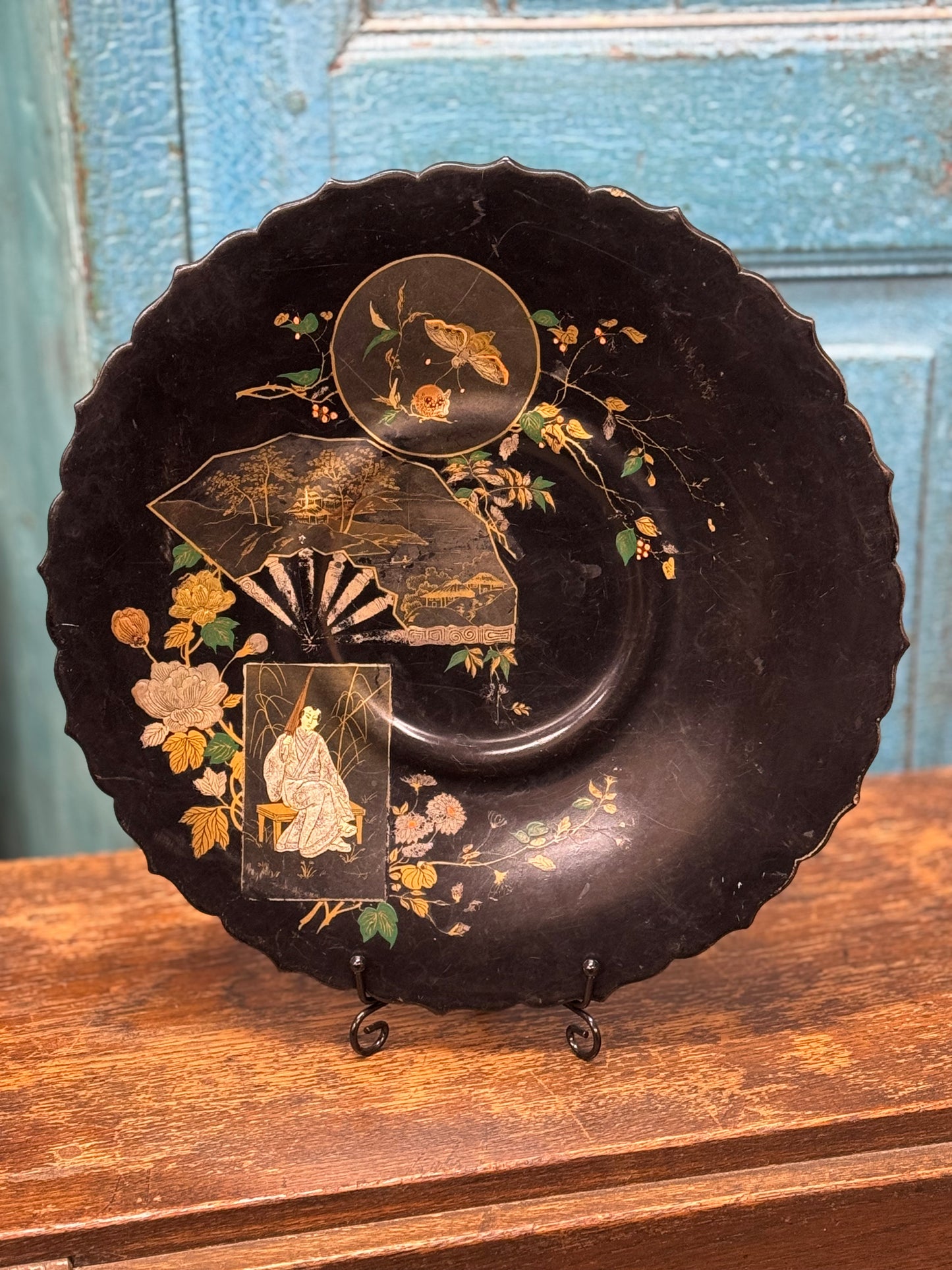 Antique 19th.C Papier-Mâché Lacquered Chinese Tray Plate Bowl / Chinoiserie C