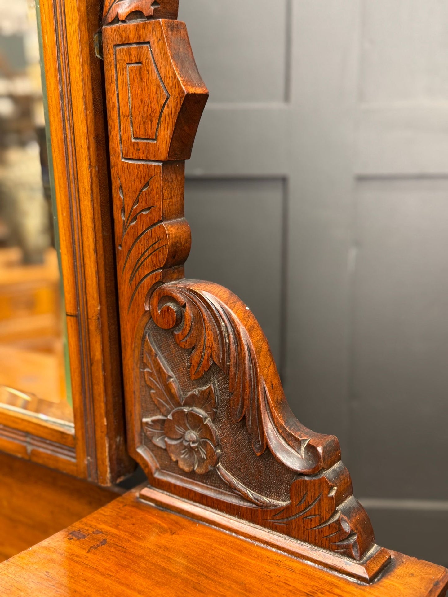 Antique Walnut Dressing Table Mirror, Chest of Drawers, Bedroom Storage