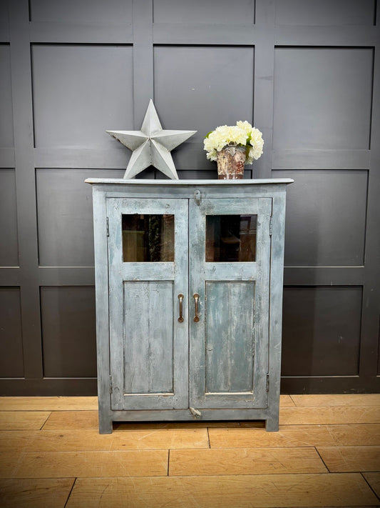 Vintage Blue Glazed Cabinet / Painted Bookcase Cupboard Display Cabinet B