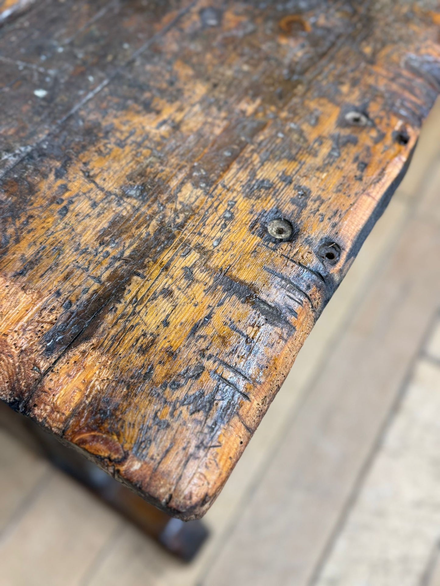 Antique Reclaimed School Workbench / Long Rustic Table / Kitchen Table Desk