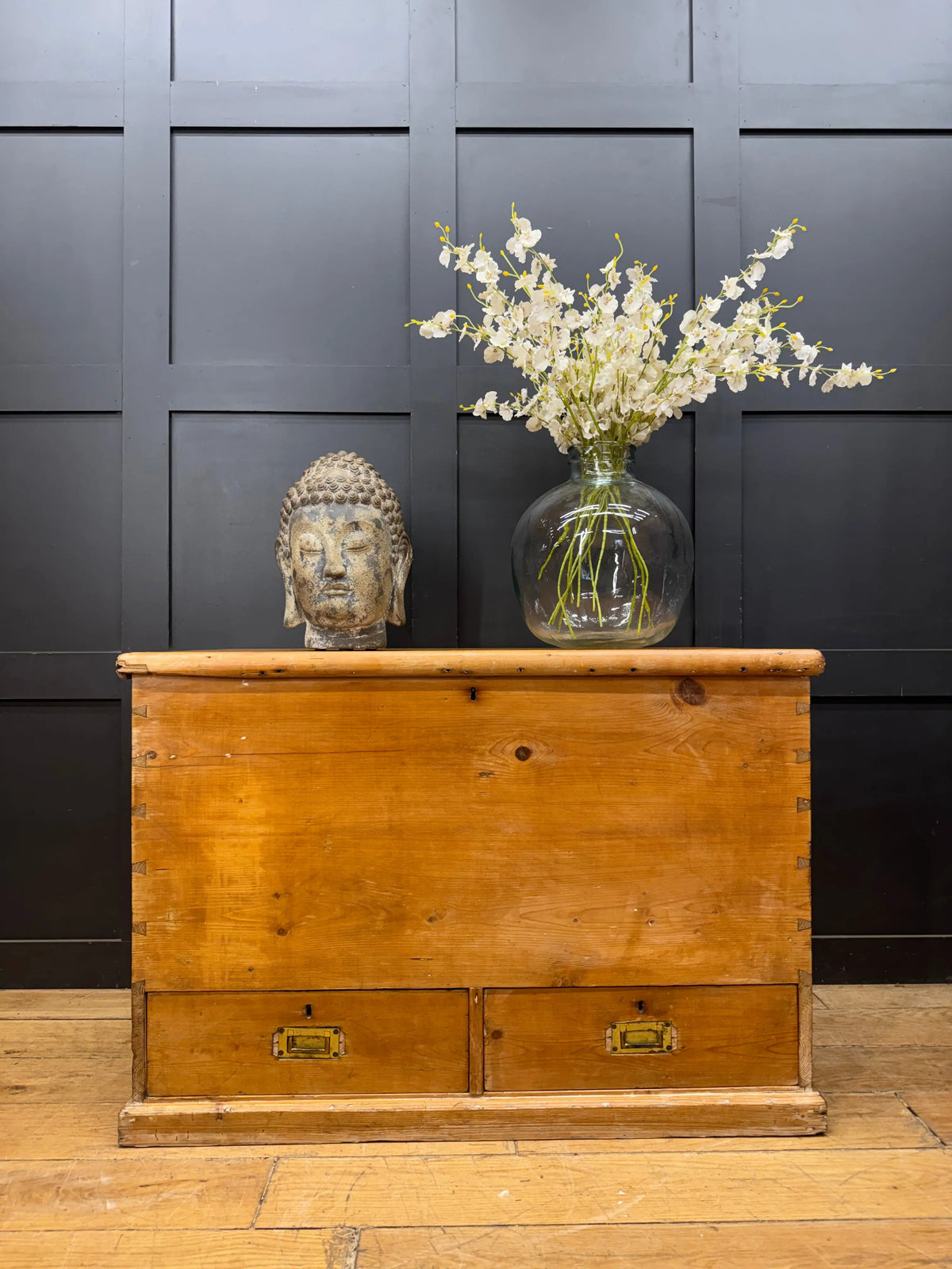 Antique Victorian Pine Mule Chest Blanket Box Storage Trunk Drawers TV Stand