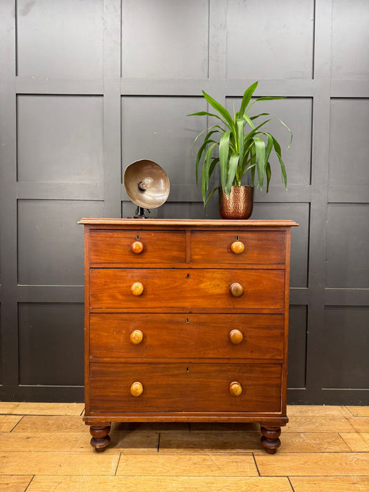 Victorian Mahogany Chest of Drawers on Bun Feet