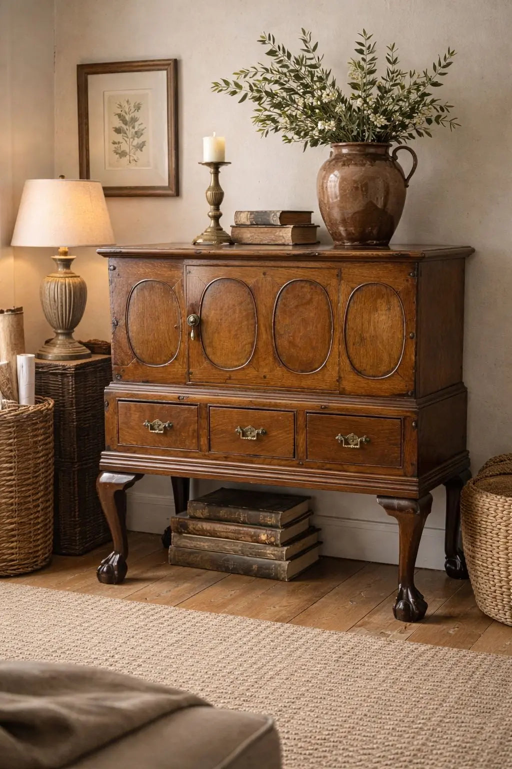 Antique Oak Sideboard / 18th Century Oak Cupboard on Stand / TV Stand RUSTIC WAREHOUSE NORFOLK