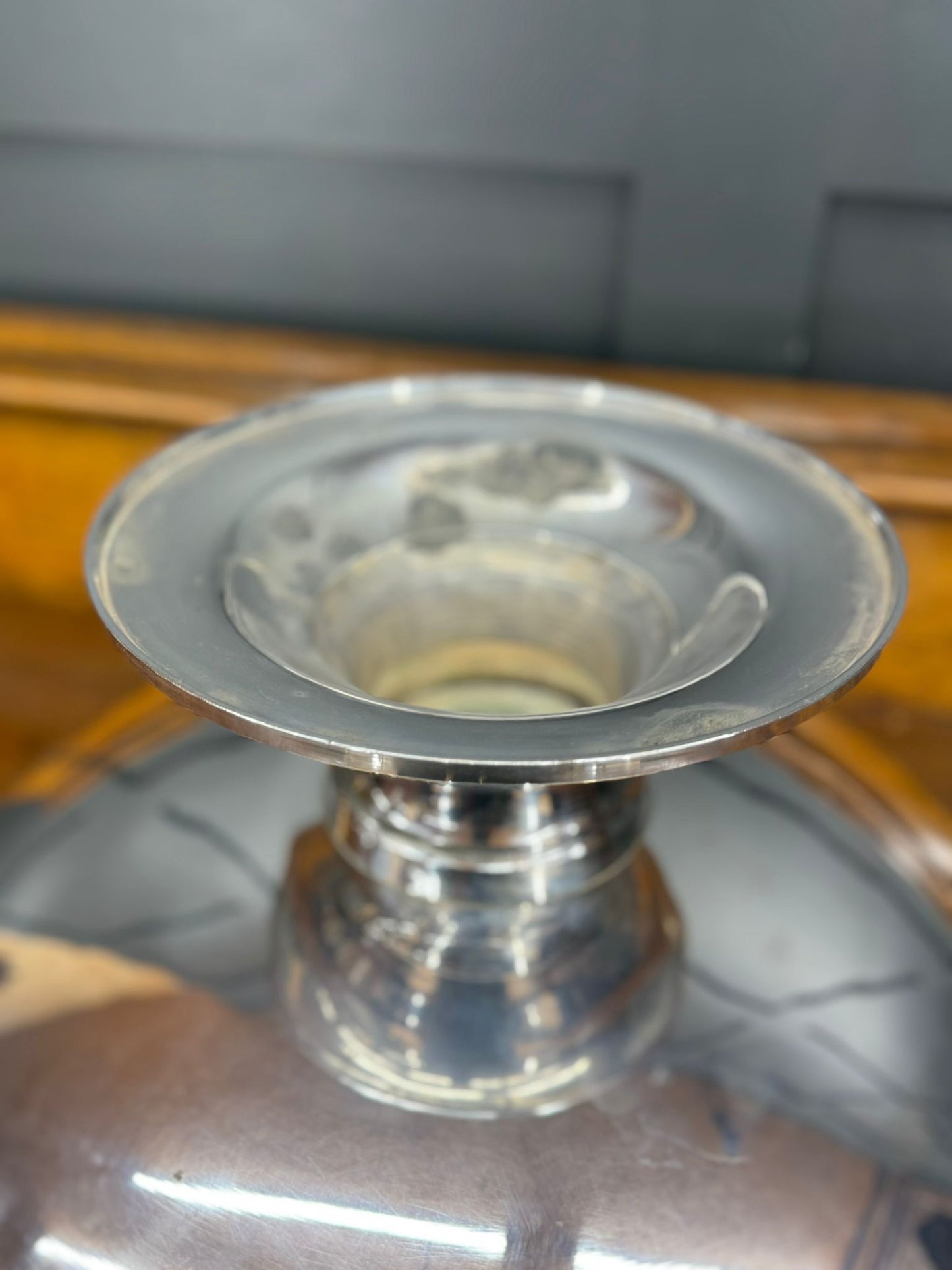 Large Polished Metal Punch Bowl on Pedestal – Barware / Party Decor