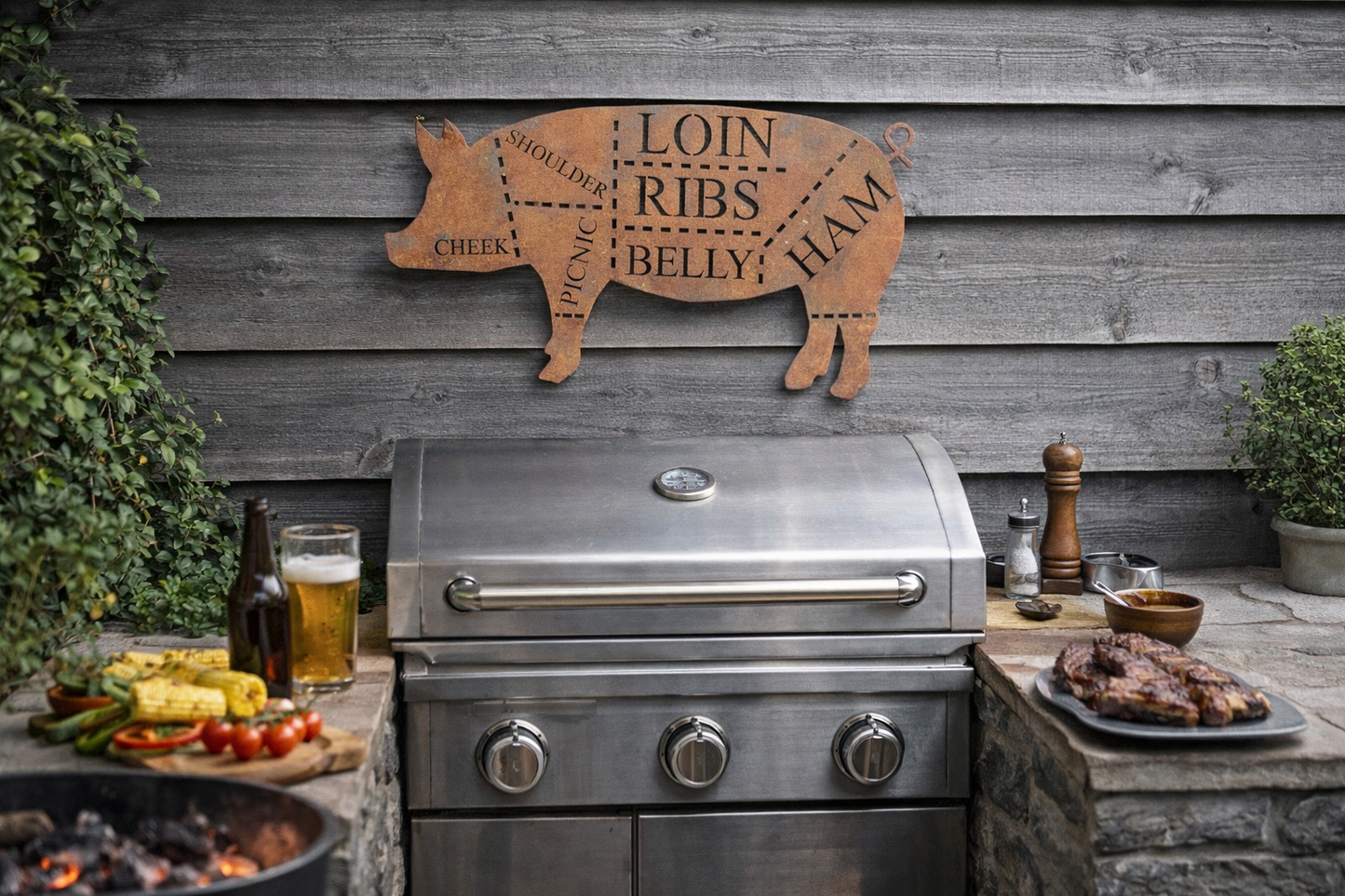 Metal Butchers Cuts Pig Sign