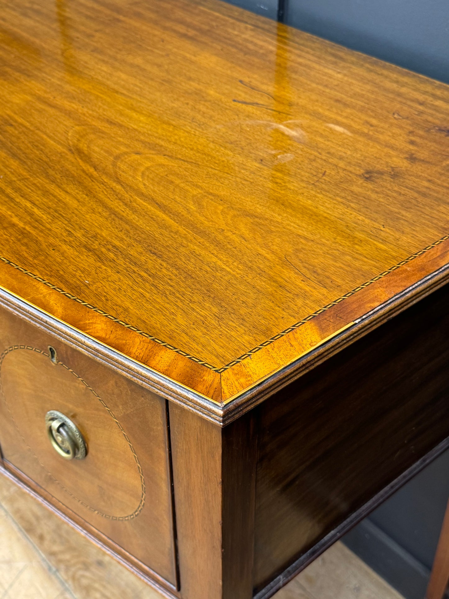 Edwardian Mahogany Bowfront Sideboard Console Table Inlaid 3 Drawer