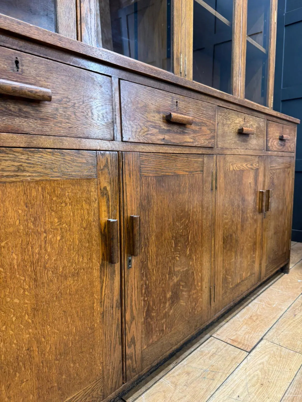 Antique Oak School Science Cabinet Glazed Display Bookcase Cupboard Pantry RUSTIC WAREHOUSE NORFOLK