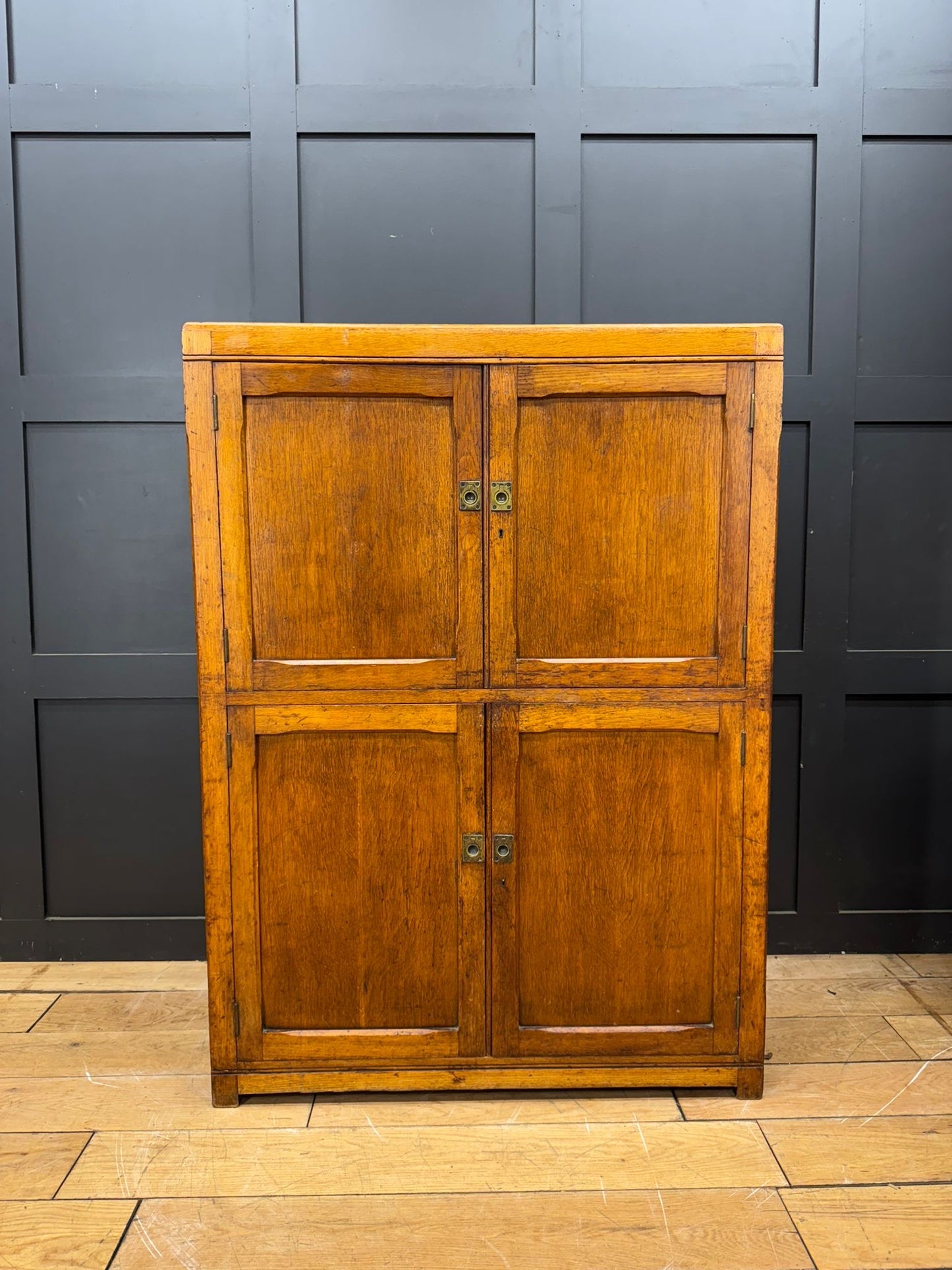 Antique Oak School Cupboard / Four Door Storage Cabinet / Science Art Cupboard