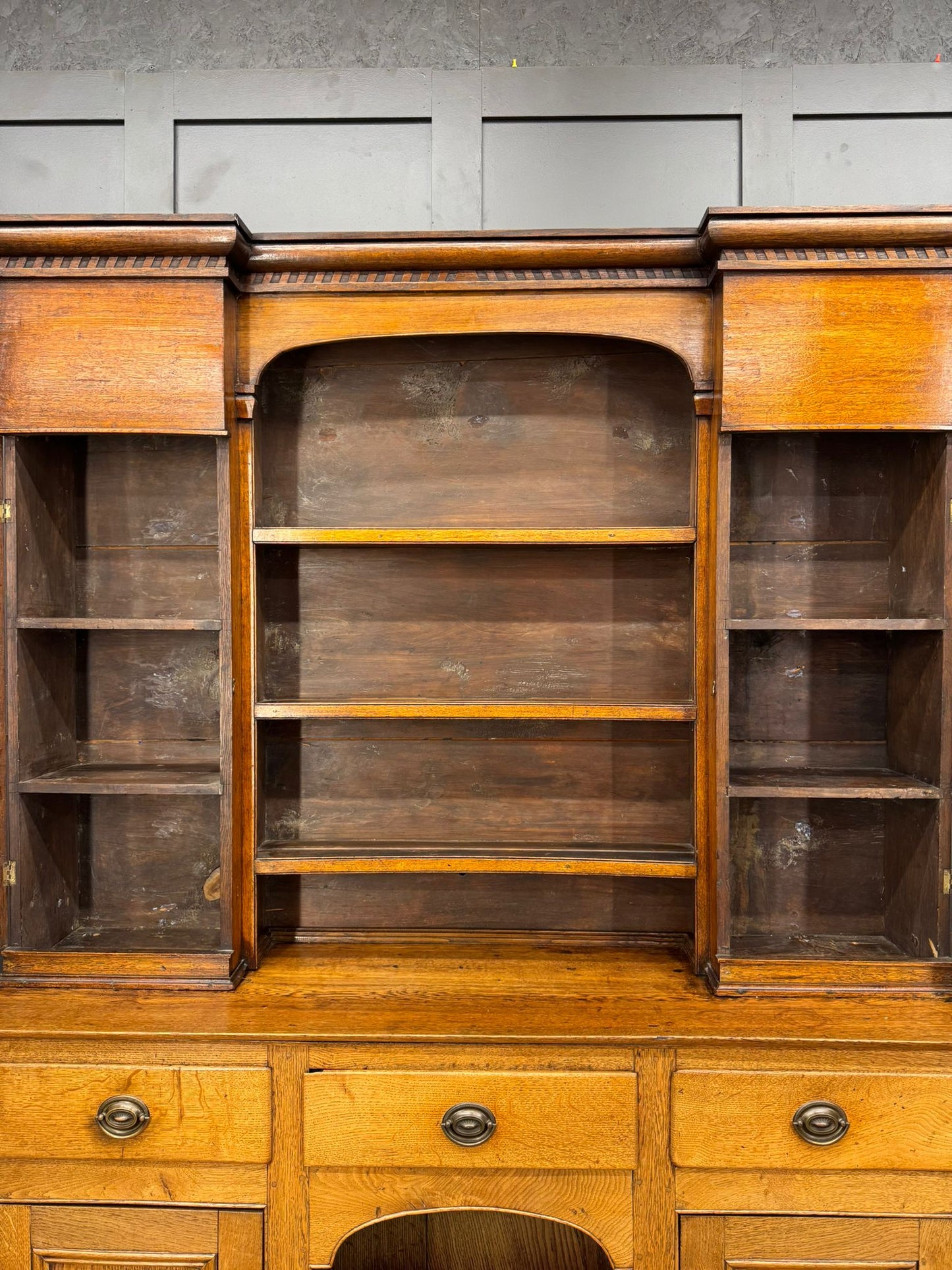 19th Century Provincial Oak Welsh Dresser –Glazed Cabinets Plate Racks Cupboard
