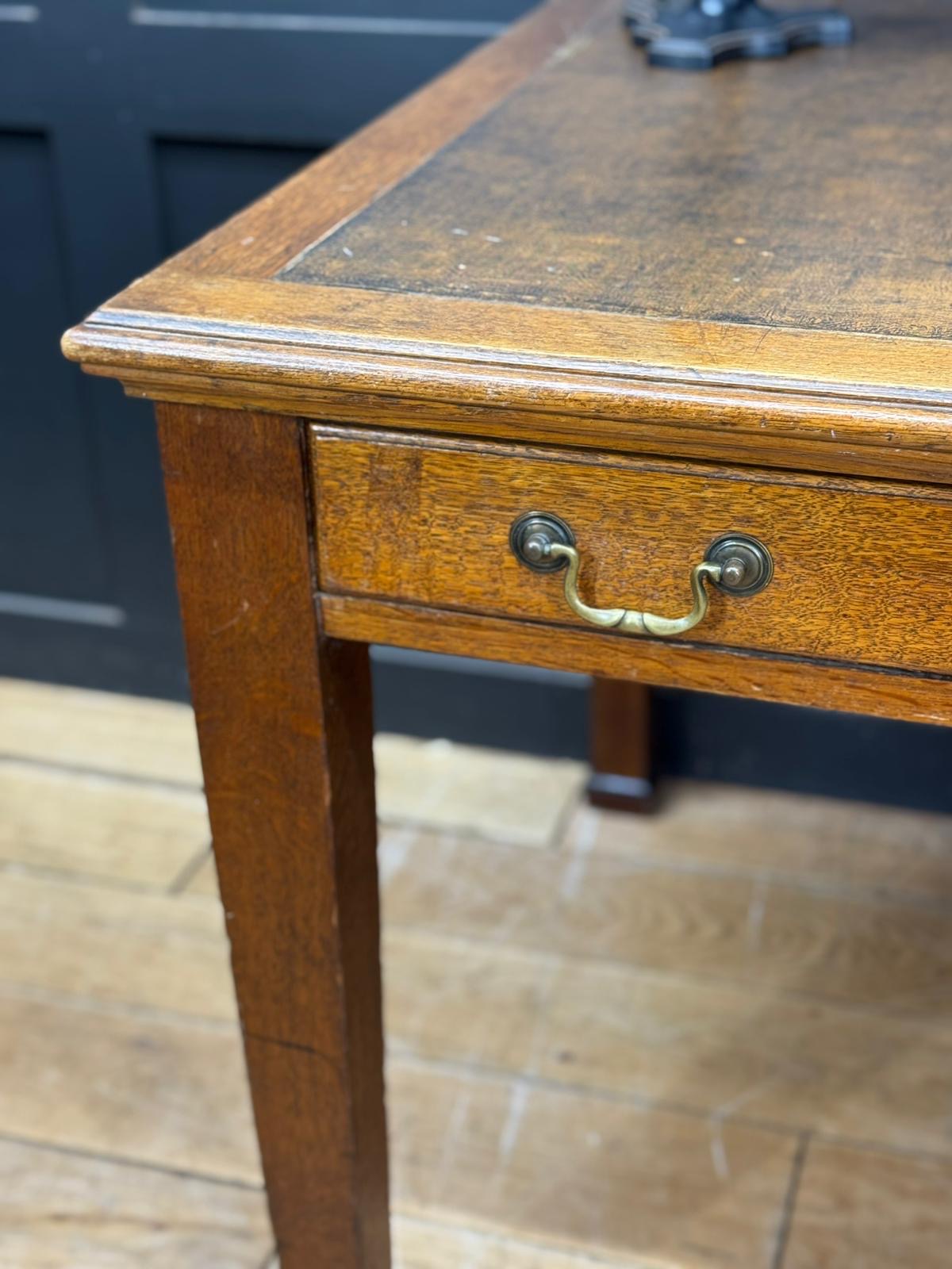 Antique Oak Leather Top Writing Desk /Console Table With Drawers