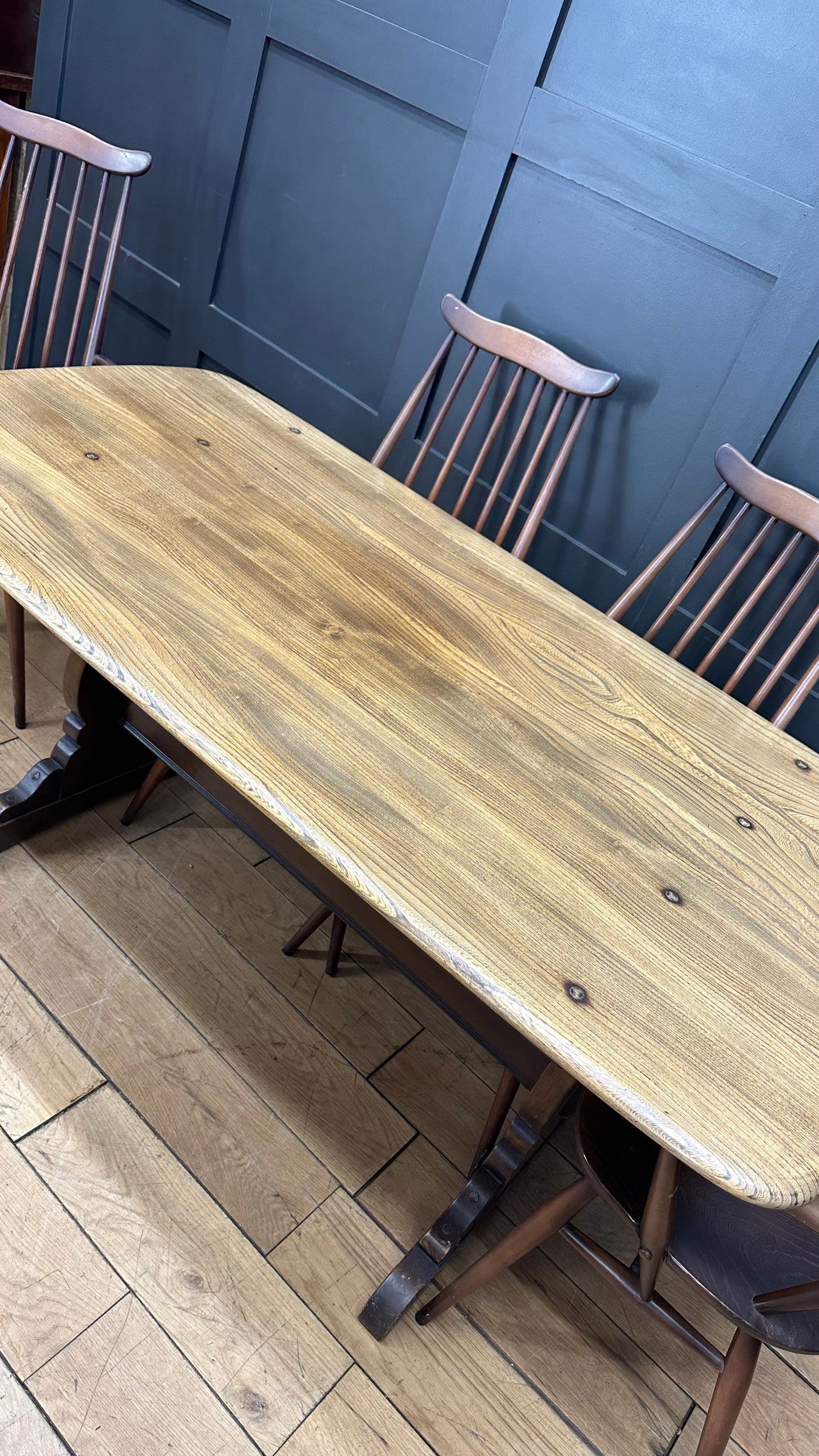 Vintage Ercol Refectory Dining Table  & Goldsmith Chairs / Elm  / Mid Century