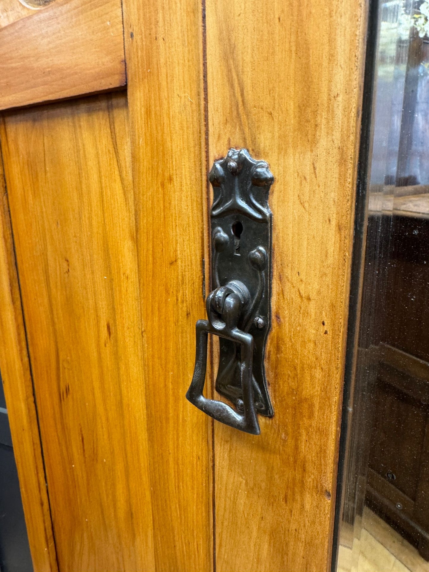 Antique Satinwood Wardrobe with Mirror Door & Drawer – Art Nouveau c1900