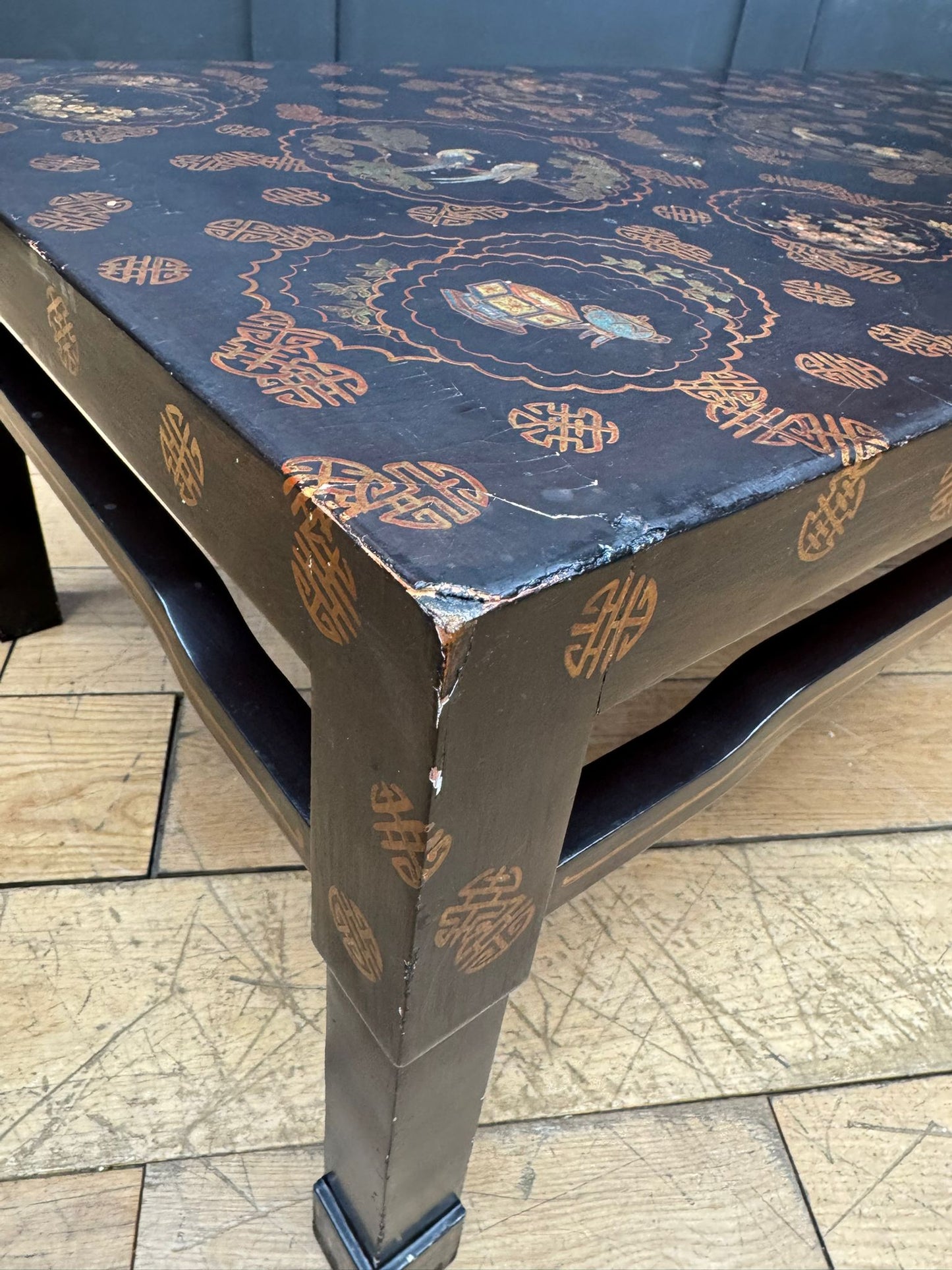 Chinese Black Lacquer Kang Coffee Table Low Oriental Table 110cm