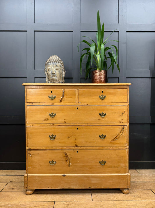 Mid Victorian Rustic Pine Chest of Drawers | Antique Farmhouse Bedroom Storage