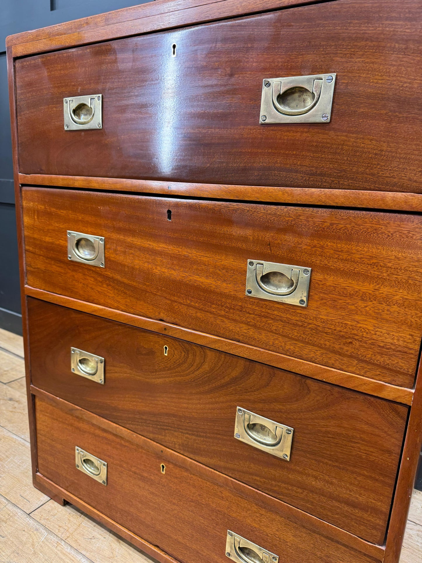 Antique Campaign Military Chest of Drawers Solid Mahogany Ship Drawers