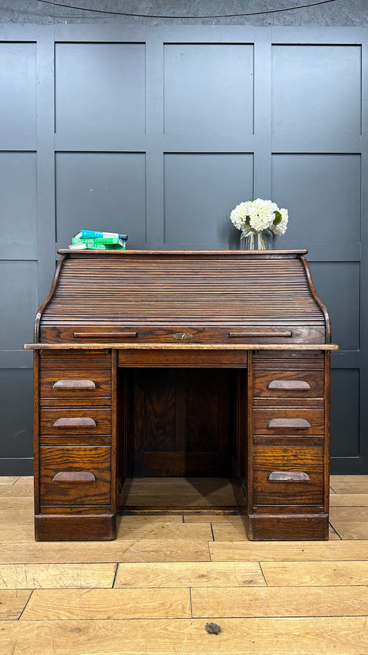 Antique Oak Roll Top Desk / Oak Bureau / Writing Desk / Home Office / Victorian