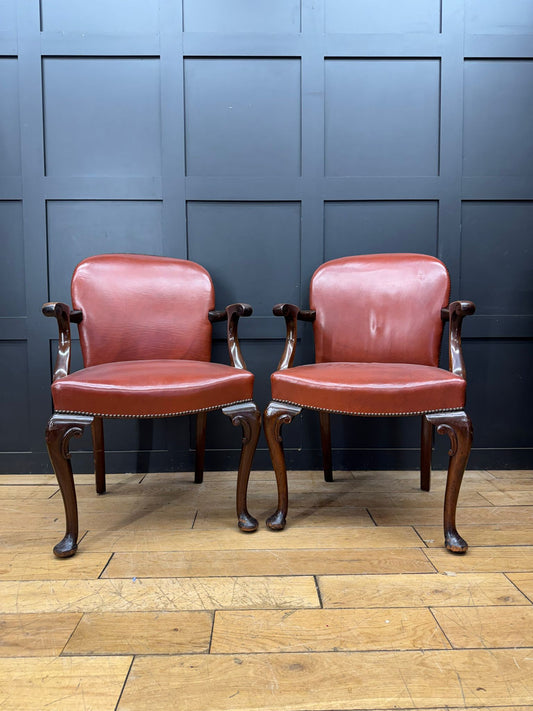 Antique Pair Of Gainsborough Style Mahogany Armchairs Desk Study Carver Chairs