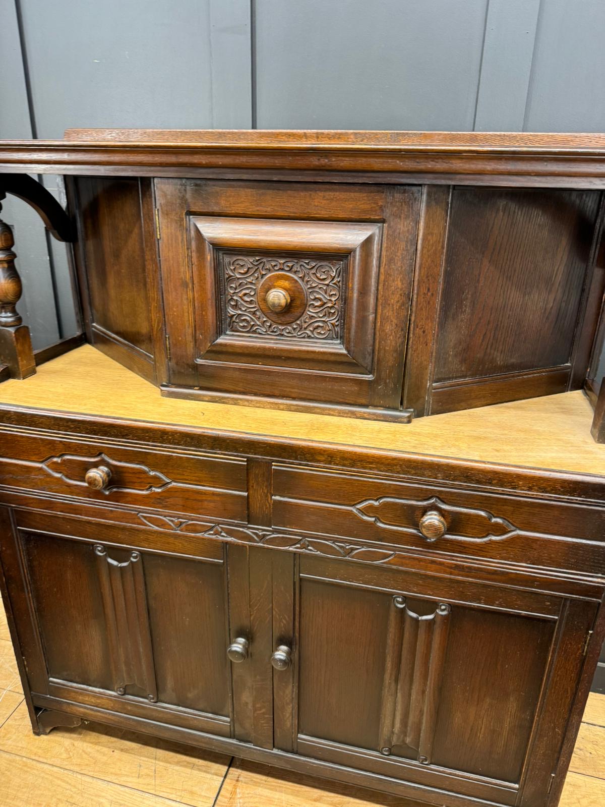 Antique Oak Court Cupboard Sideboard Cabinet Cupboard Drawers Storage Home Bar