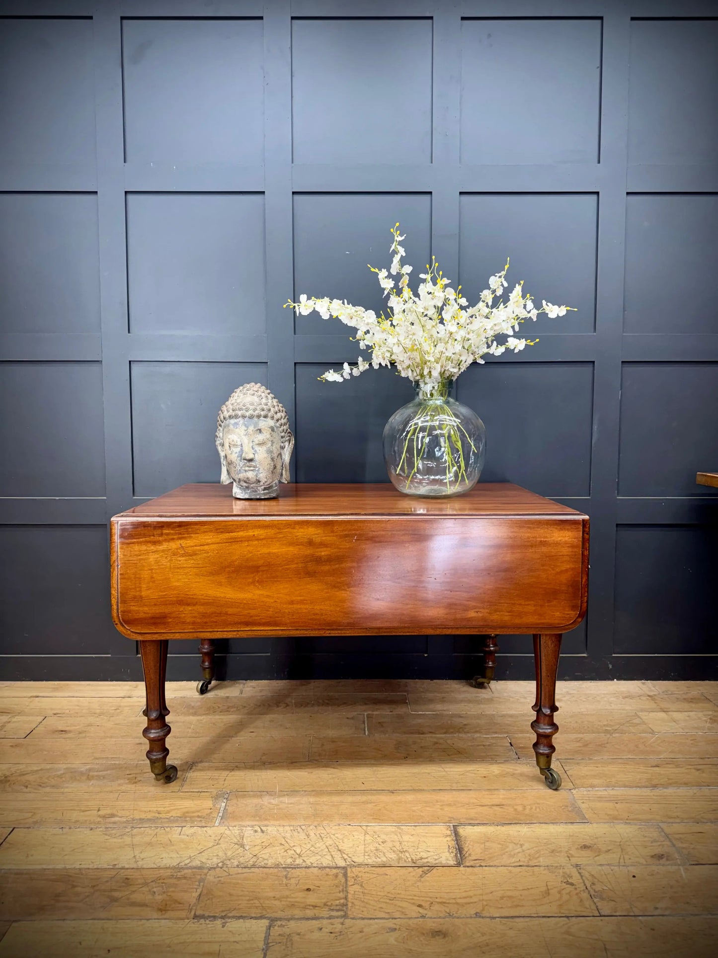 Antique Victorian Mahogany Extending Drop Leaf Dining Table on Castors Console