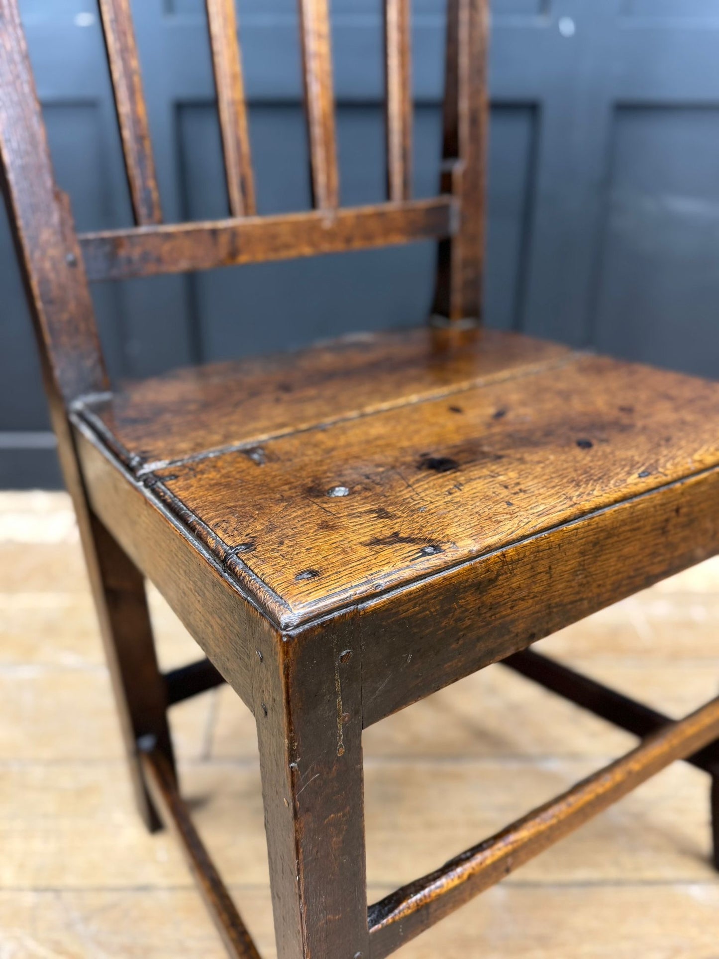 Antique Victorian Oak Slat Back Chair Country Primitive Kitchen Hall