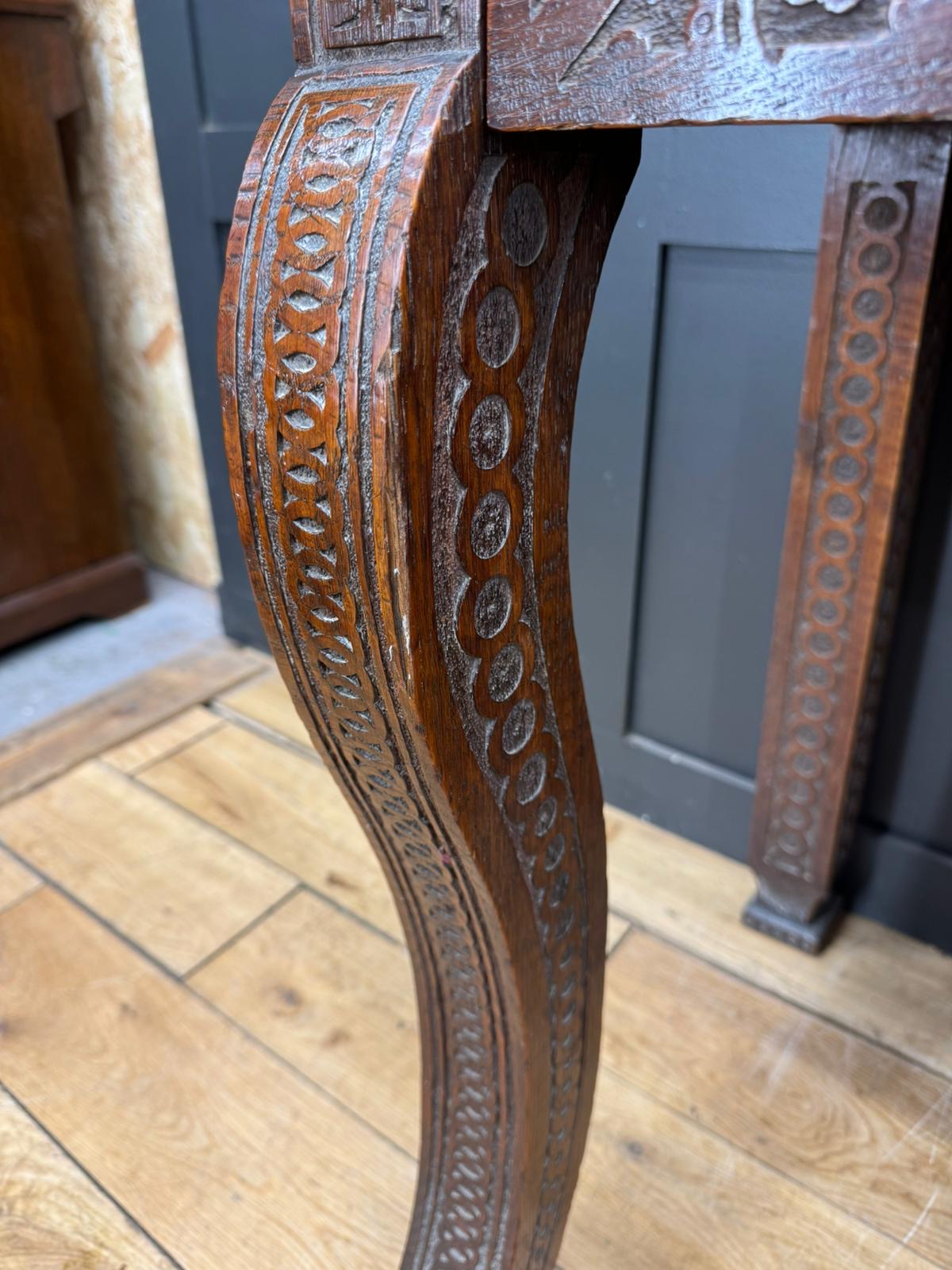 Antique Anglo-Indian Carved Oak Hall Table / Antique Console Side Table